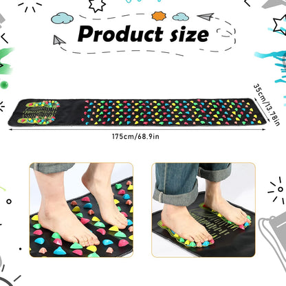 Foot Massage Mat Reflexology Walk Stone Road for Acupressure Foot Massage Acupoint Mat for Long Sitting Elderly Students and Office Workers(68.9 X 13.78 Inches)