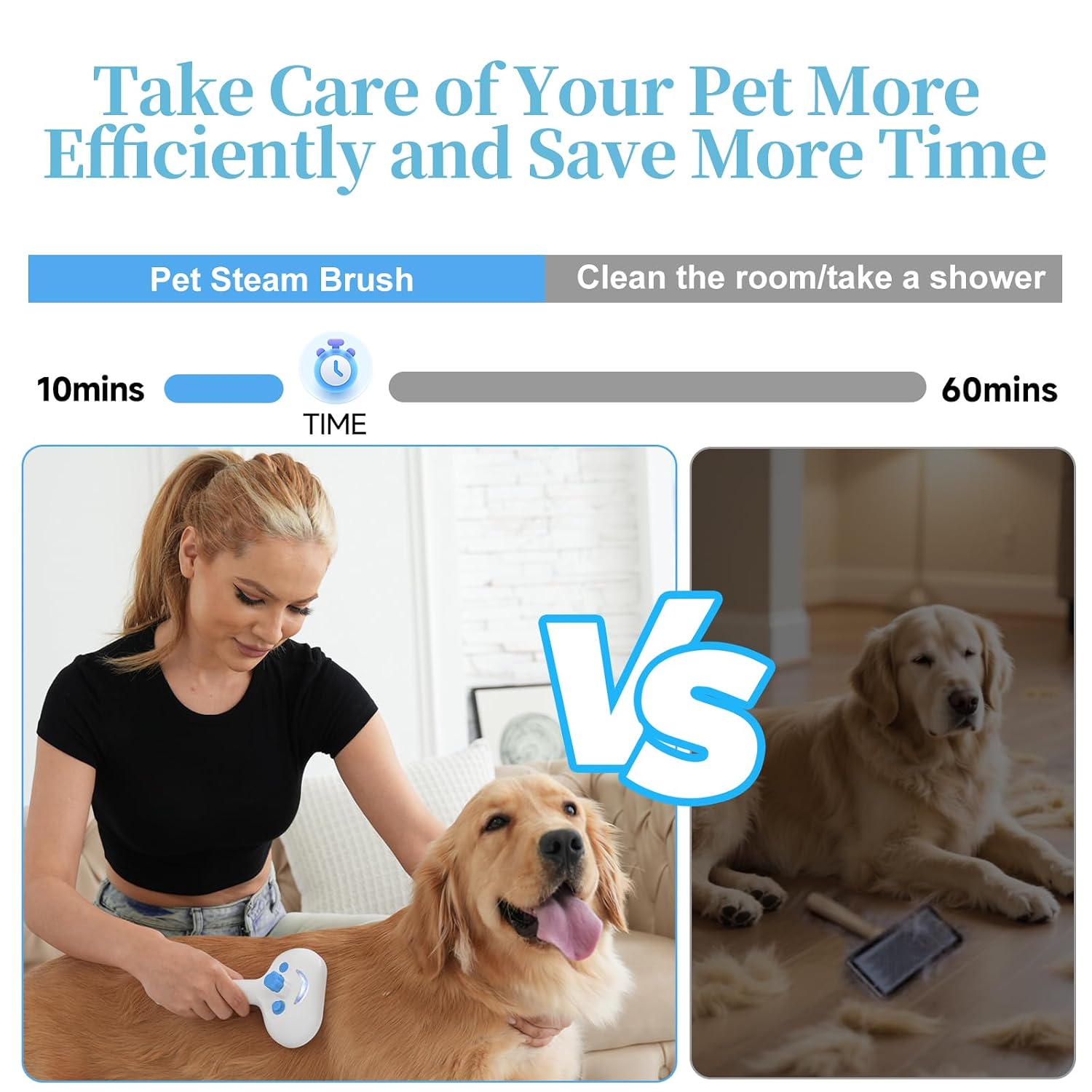 Pet Steam Brush for Dog, Cat Brushes for Indoor Cats - 1 Waterless Shampoo