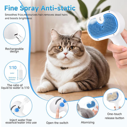 Pet Steam Brush for Dog, Cat Brushes for Indoor Cats - 1 Waterless Shampoo