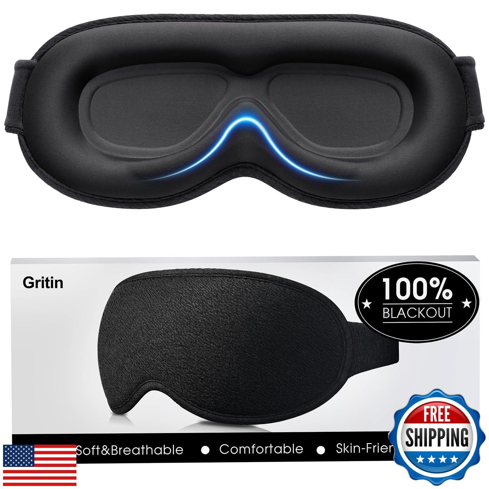 Gritin 100% Blackout Sleep Eye Mask for Women Men, Zero Pressure Sleeping Mas