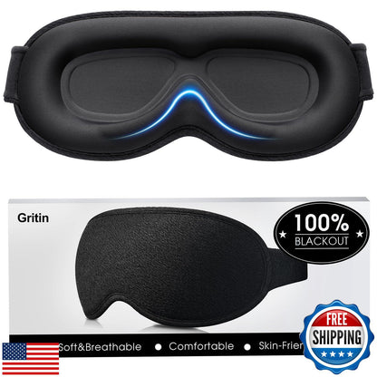 Gritin 100% Blackout Sleep Eye Mask for Women Men, Zero Pressure Sleeping Mas