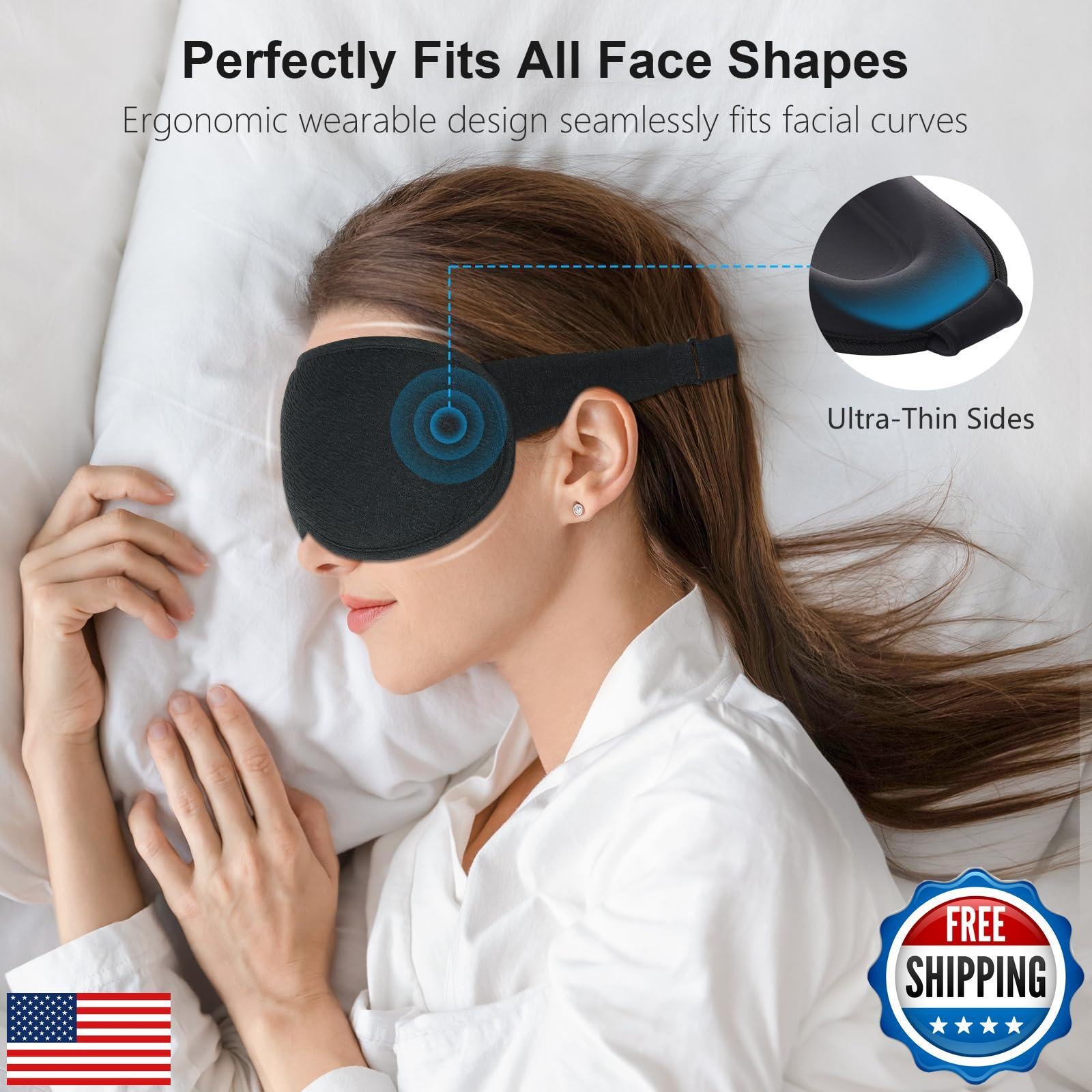 Gritin 100% Blackout Sleep Eye Mask for Women Men, Zero Pressure Sleeping Mas